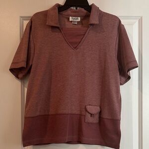 Teddi Womens Vintage Deep Pink White Retro Polo Shirt W/ Mini Pocket Sz Med